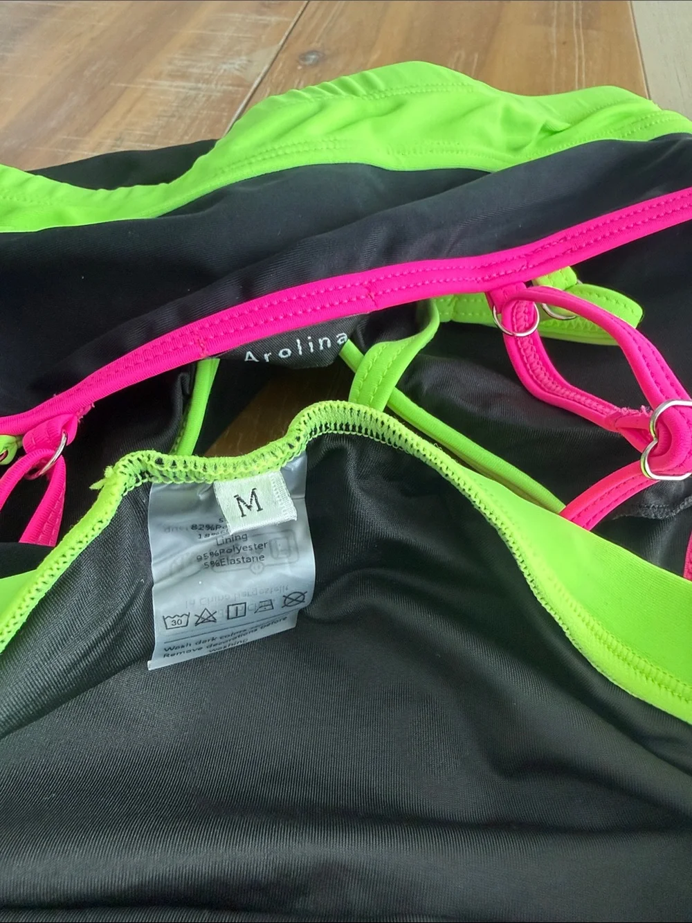Black Bikini with Neon Green & Hot Pink Trim - Crossback Swim Set